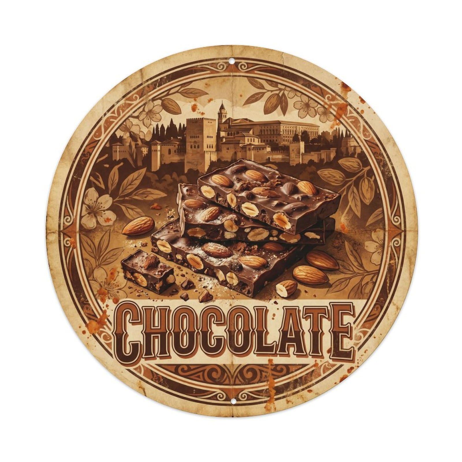Olyhtr 8X8inch Classic Style Cocoa Shop Chocolate Spanish Culture Roadside Diner Metal Tin Sign
