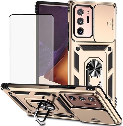 Funda para Galaxy Note 20 Ultra, Samsung Note 20 Ultra SM-N986U con protector de pantalla de vidrio templado y cubierta de cámara deslizante,
