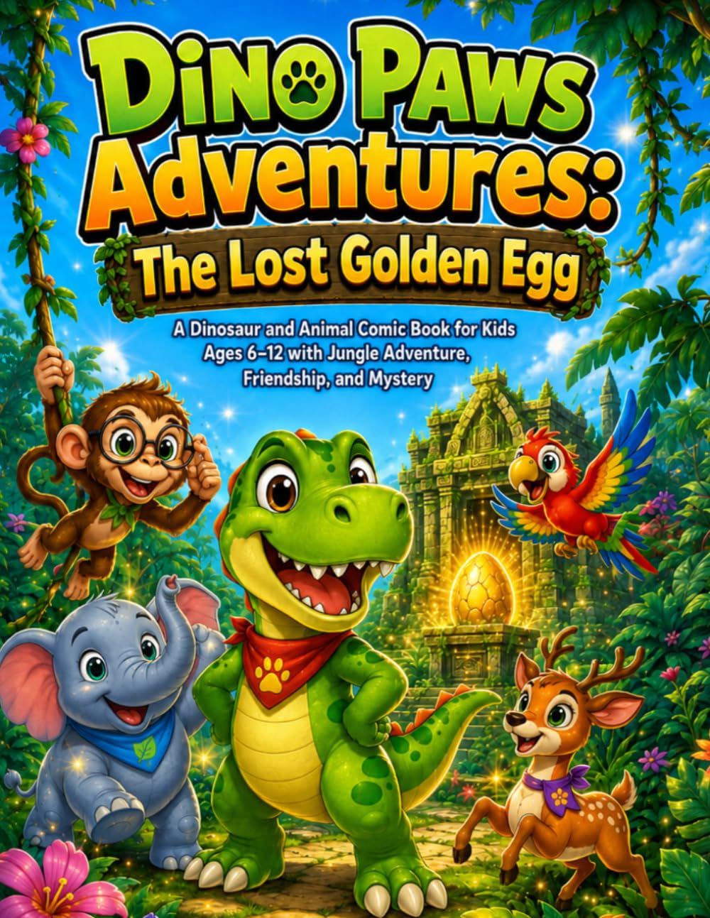 DINO PAWS Adventures: The Lost Golden Egg: A Dinosaur and Animal Comic Book for Kids Ages 6-12 with Jungle Adventure, Friendship, and Mystery