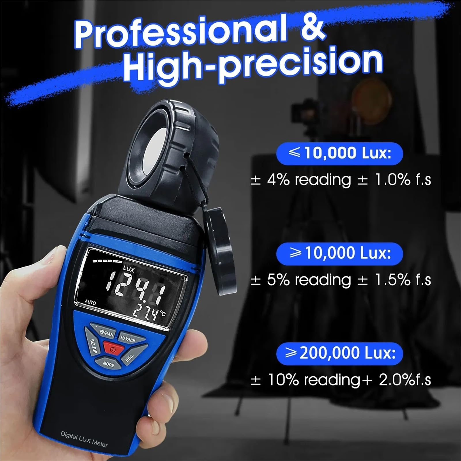 Misuratore di luce, Misuratore di intensità luminosa portatile 8801B: tester con range automatico e display della temperatura retroilluminato for fotografi ed elettricisti