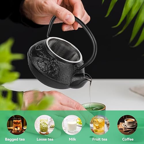 Miniatura 3 de Hervidor de té vintage de hierro fundido, tetera japonesa de hierro fundido de metal tradicional, tetera negra de metal con infusor Kung Fu