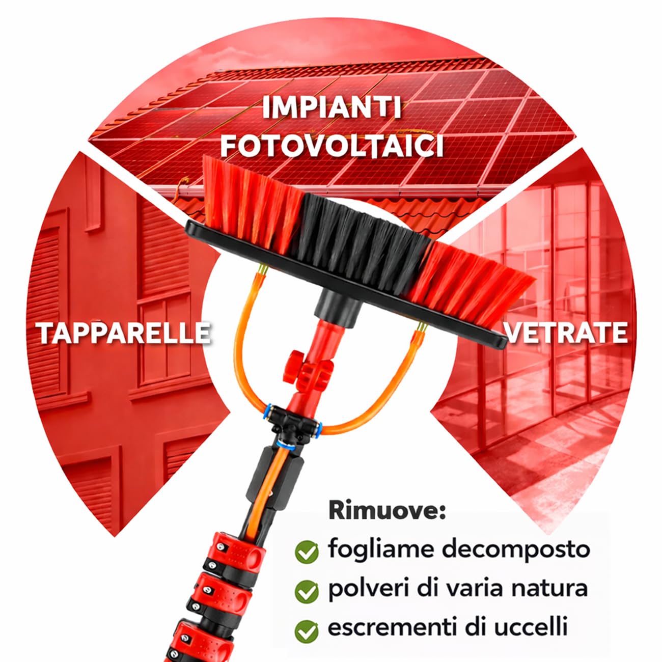 Italia | Kit Pulizia Pannelli Fotovoltaici | Estensibile 7 Metri | Idrospazzola ALINEAR per Lavaggio Tapparelle Vetrate Camper Auto Barca Pannelli Solari | Dispenser di Sapone Integrato
