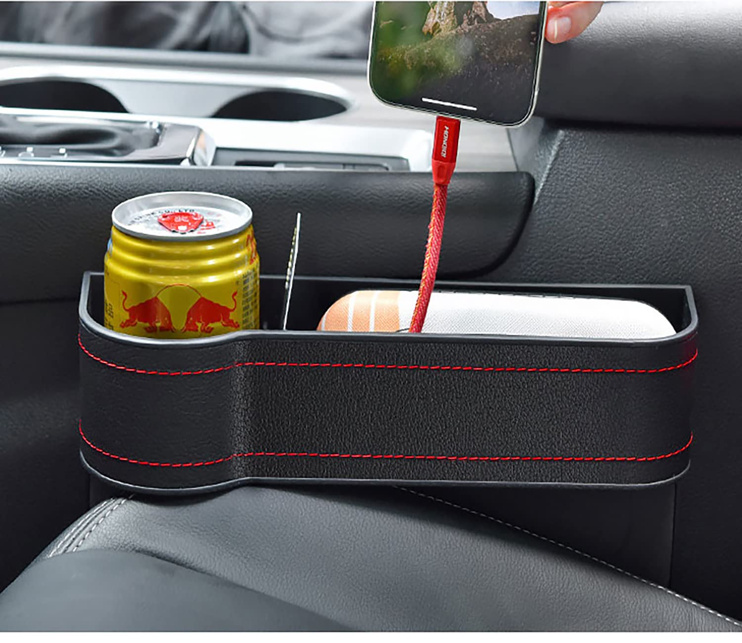 Midj Organizer do fotelika samochodowego do Cu-Pra Ateki/Born/Formentor/Leon/TCR/E-TCR, PU Leather Car Organizer do przestrzeni siedzenia | Akcesoria wewnętrzne, czarny prawy