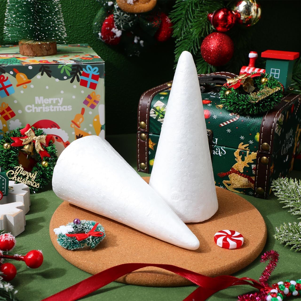 Holibanna Foam Cones Shaped Crafts White Christmas Tree Table Centerpiece Flower Arrangement Props 12pcs 15CM