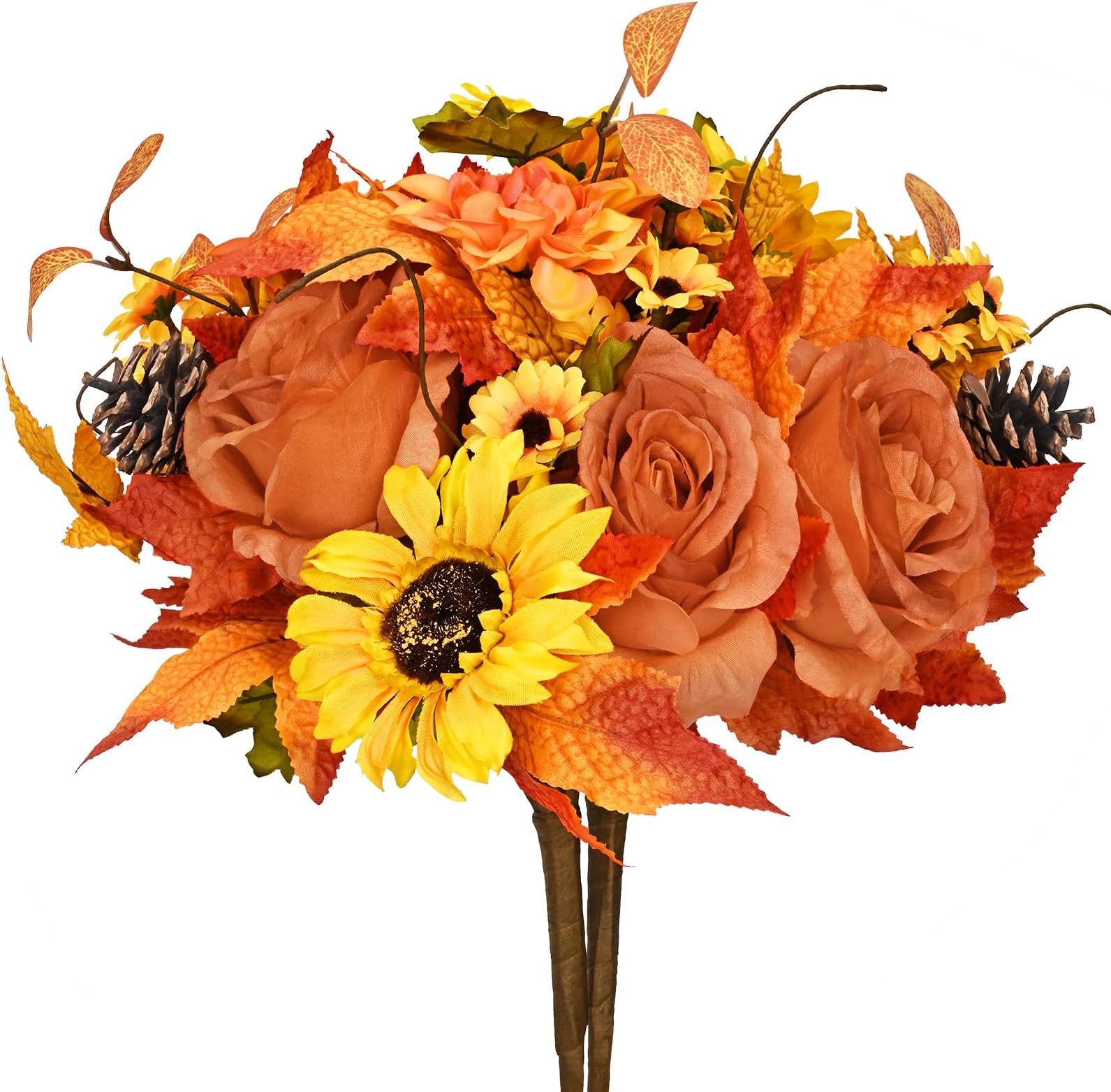 BLEUM CADE 2 Bundles Fall Artificial Flowers Bouquet with Sunflower Maple Leaves, Autumn Faux Flowers Plants for Home Wedding Thanksgiving Decoration, Orange
