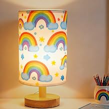 Rainbow Lamp for Girls Bedroom, 3 Colors Nightstand Light Lamp, Round Wood Base Flaxen Fabric Desk Lamp for Kids Room, Colorful Lamp Gift for Girls LED Bulb Included Rainbow