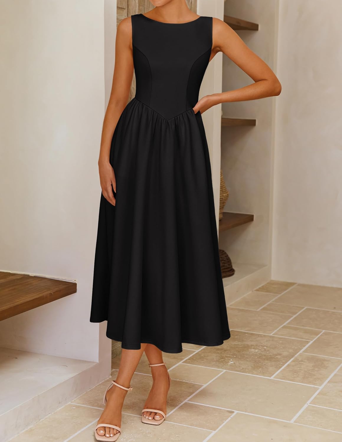 ZESICA Women's Summer Elegant Sleeveless Midi Dresses 2026 Wedding Guest Cocktail Party Crewnenck Flowy A Line Long Dress - Image 4