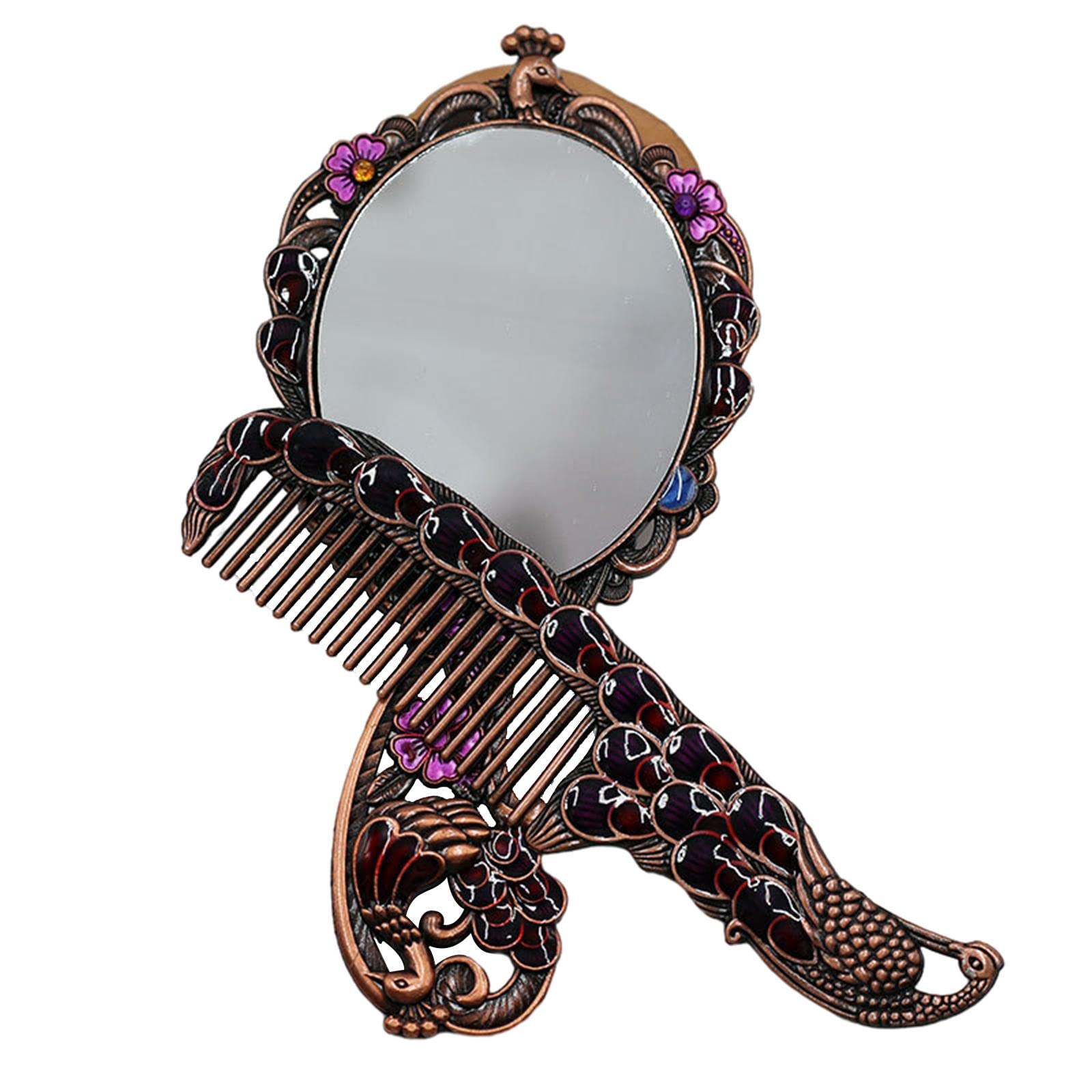 Enakshi® Spreading Tail Peacock Embossing Metal Handheld Makeup Mirror Comb Kit|Collectibles | Vanity Perfume & Shaving | Hand Mirrors-image-42