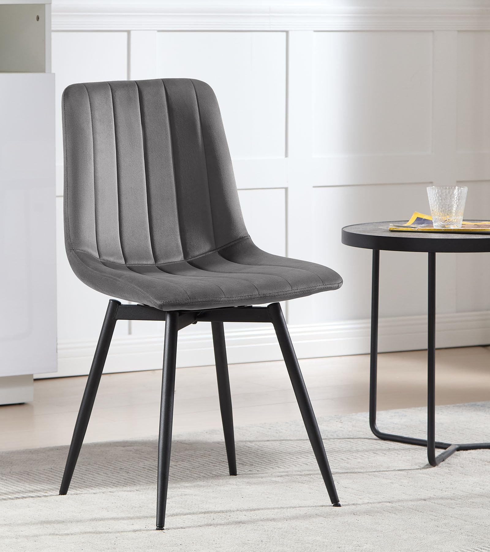 Esszimmerstühle 4er Set drehbar, Samt Küchenstühle Essstühle mit Rückenlehne, Metallbeine, Gepolsterte Stühle für Esszimmer Küche, Ergonomisch, Dunkelgrau