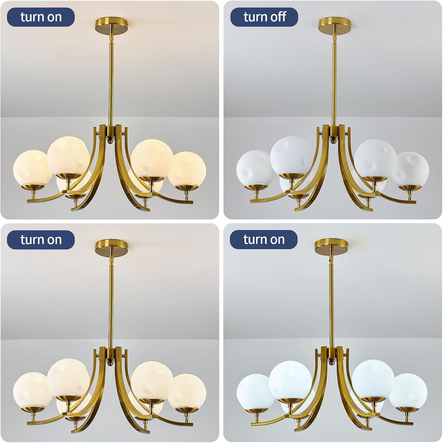 6 Light Gold Sputnik Chandelier Modern Large Pendant Lighting with Glass Globe Shade Mid Century Adjustable Hanging Ceiling Light Fixture for Dining Room Living Room Kitchen Bedroom