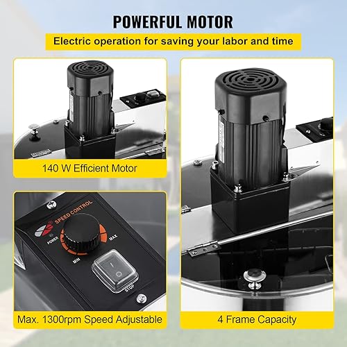 Miniatura 3 de BestEquip Extractor de miel eléctrico Separador de 4 marcos Extractor de abeja de acero inoxidable Honeycomb Spinner Crank. apicultura extracción