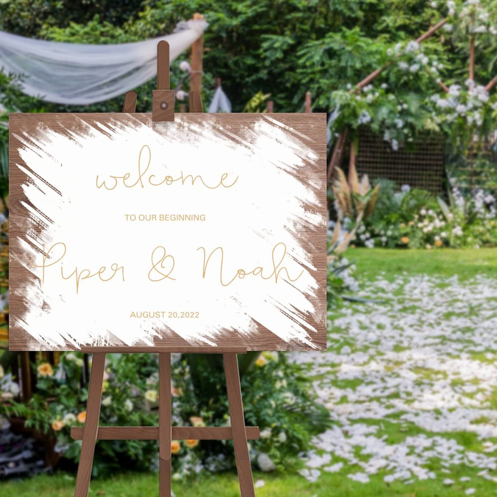 Spersonalizowany znak powitalny ślubny 'Welcome to Our Beginning' drewniany znak ślubny postarzany monogram słowo sztuka dekoracja drewniany znak przyjęcie weselne plakat na ceremonię zaręczyny