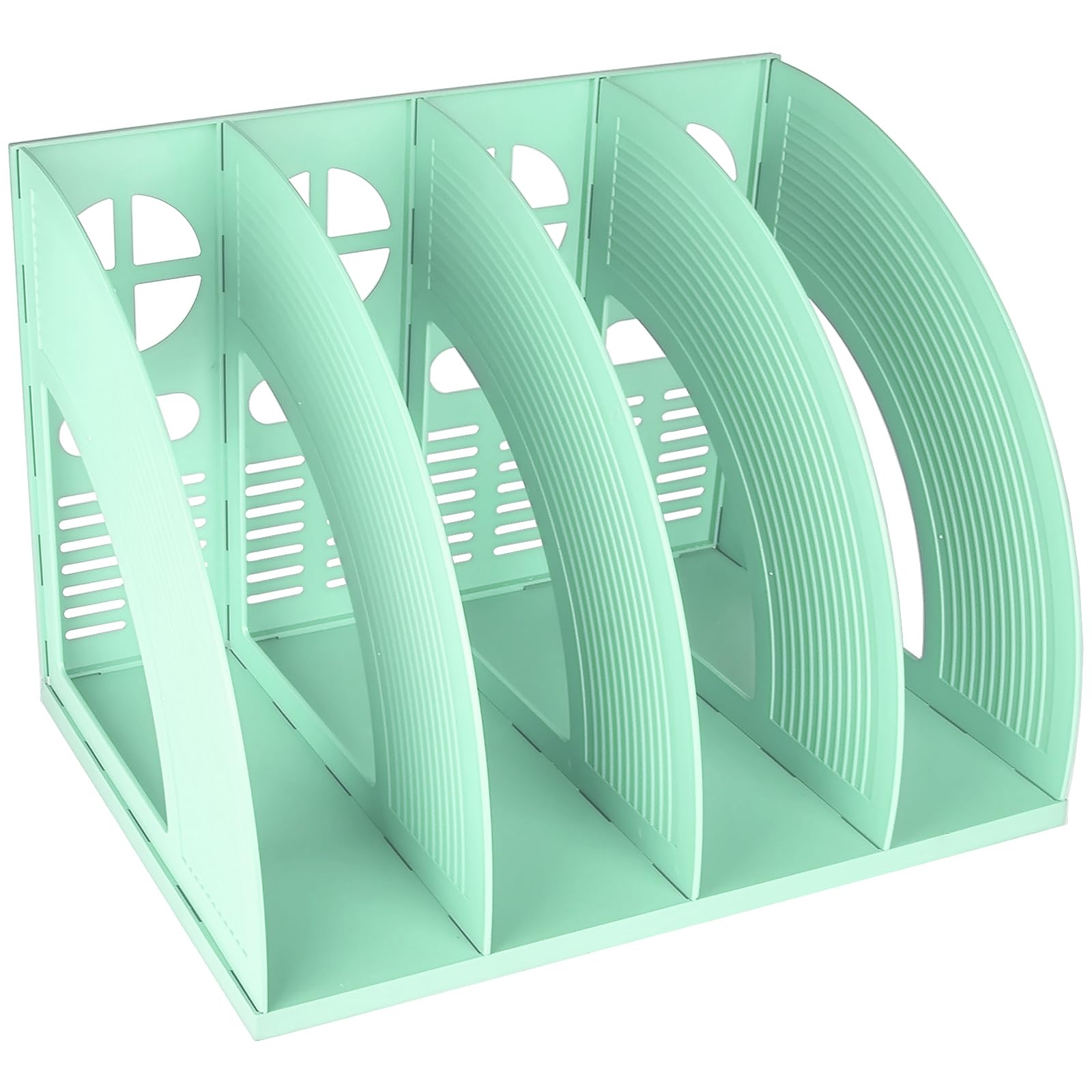 SAYEEC Sturdy Magazine Holder 4 Compartments Plastic Desktop File Organizer File Dividers Office Organizer Storage Document Magaizne Rack Display Box (Green)