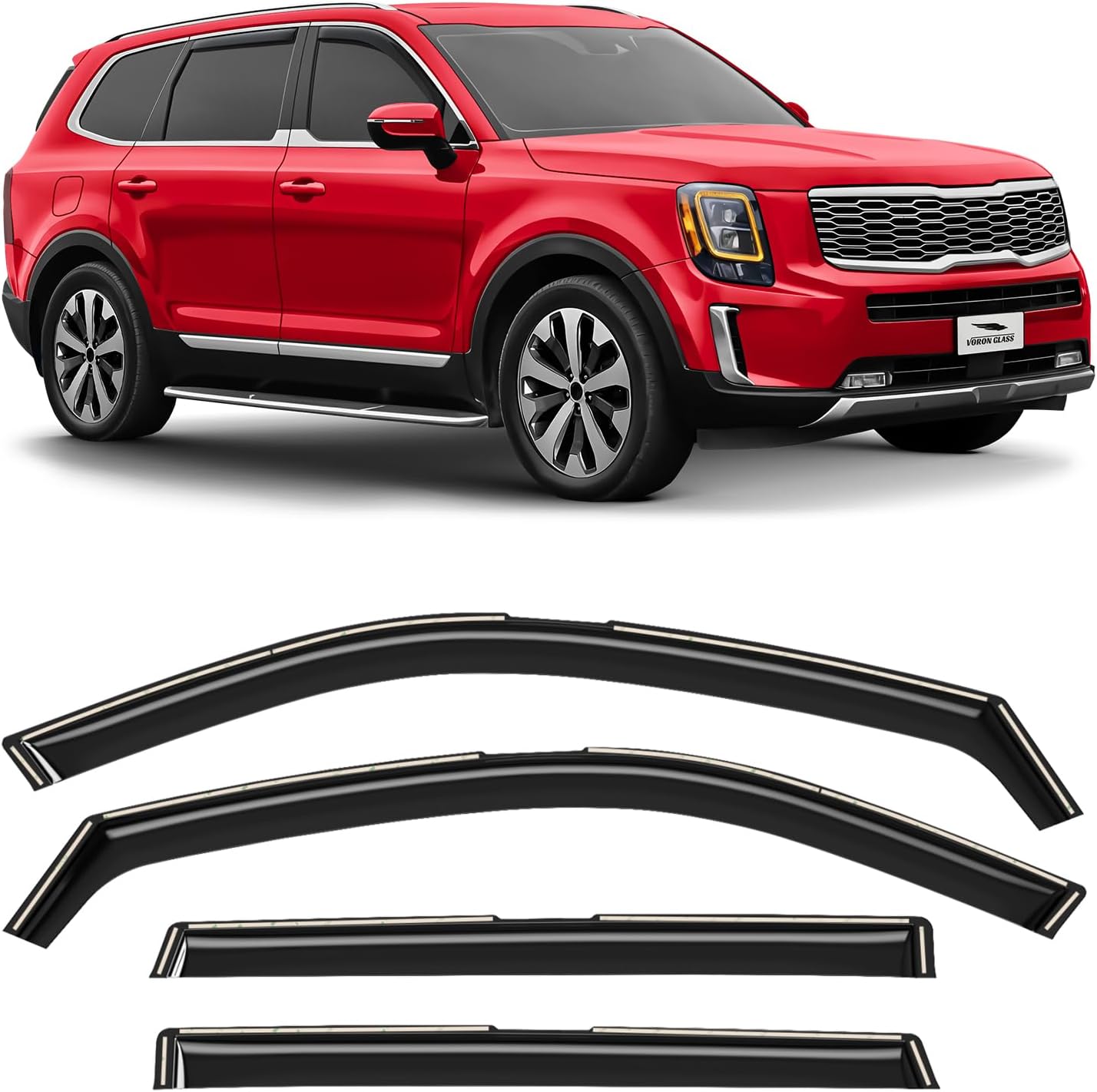Voron Glass in-Channel Extra Durable Rain Guards for Chevy Tahoe/Cadillac Escalade/GMC Yukon 2021-2026, Window Deflectors, Vent Window Visors, 4 Pieces - 200615