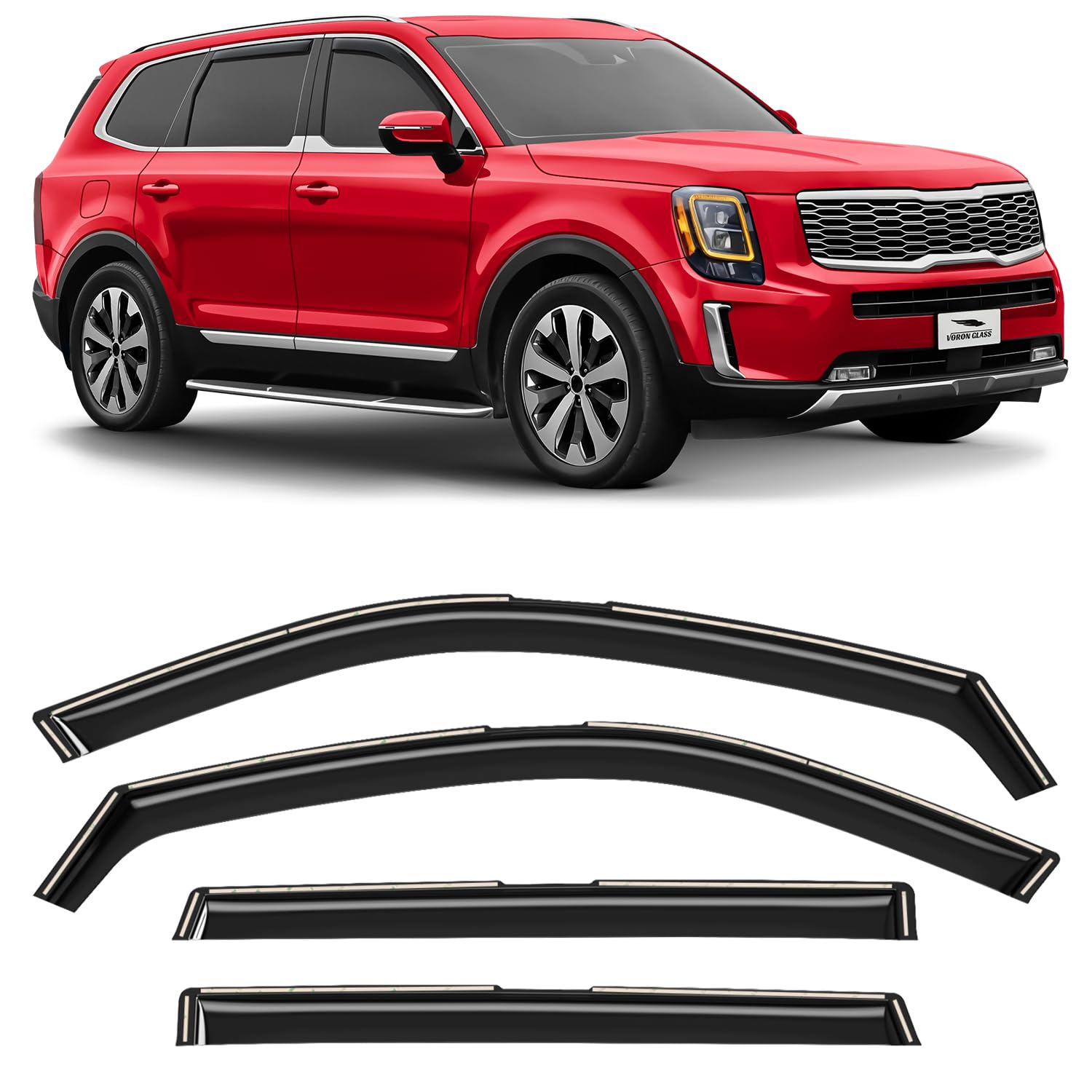 Voron Glass in-Channel Extra Durable Rain Guards for Kia Telluride 2020-2025, Window Deflectors, Vent Window Visors, 4 Pieces - 200733