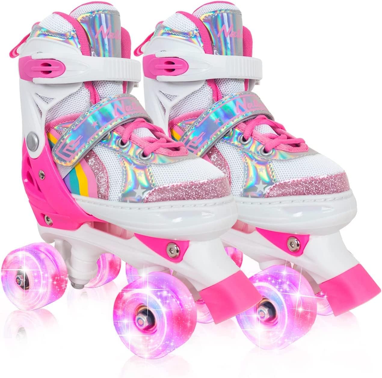 Roller Skates for Boys and Girls, 4 Sizes Adjustable Skates for Kids Youth with All Light up Wheels, Full Protection for Toddler's Indoor and Outdoor Play