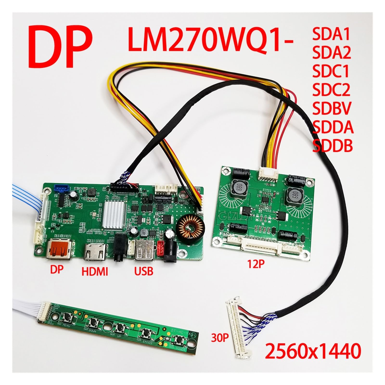 Kit De Carte Contrôleur LM270WQ1-SDC2 Compatible Avec Écran LCD 2560 X 1440 30 Broches LM270WQ1(SD)(A2) À Monter Soi-même, DP + HDMI + USB + Audio(LM270WQ1-SDA2)