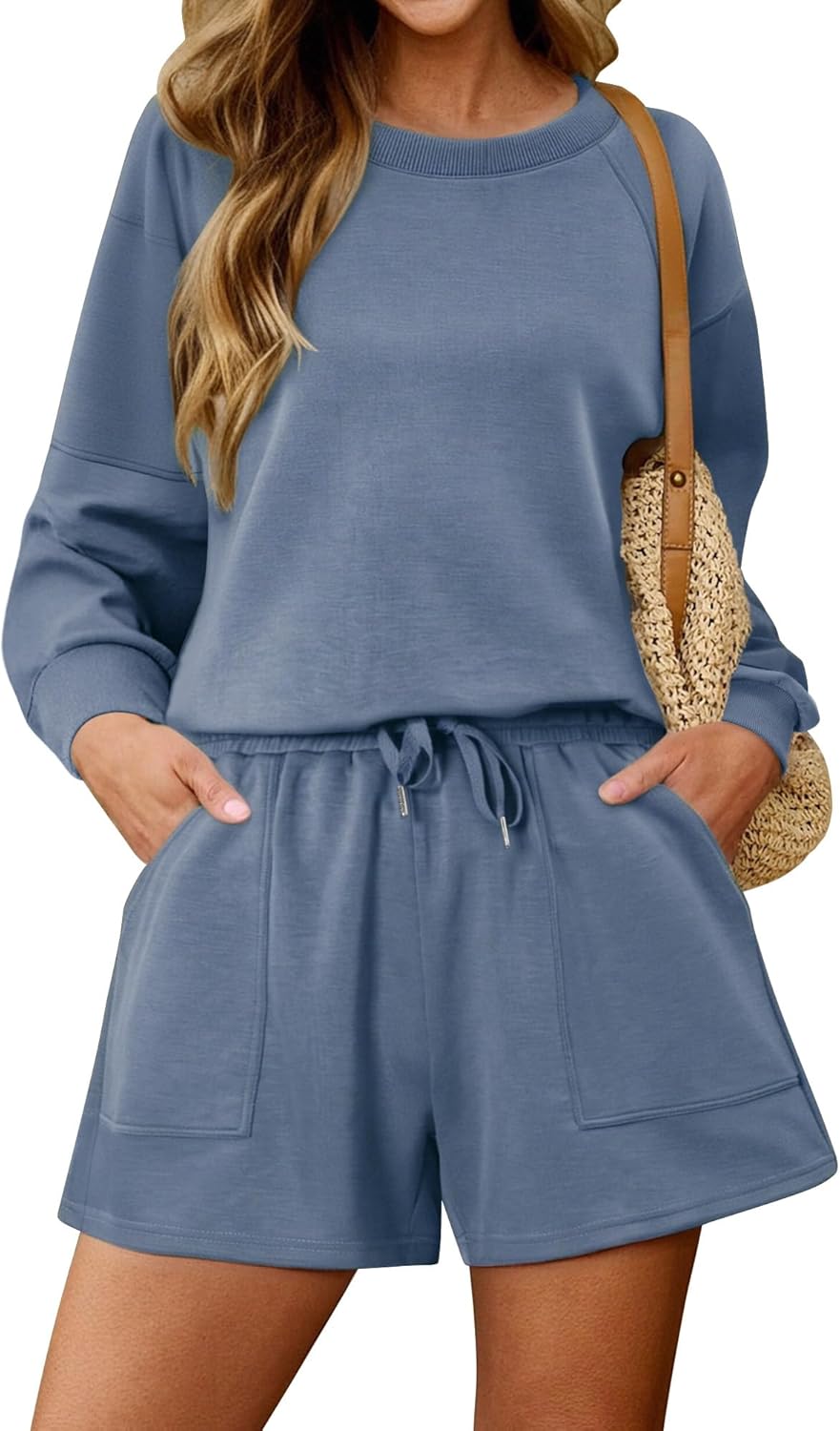 KISSMODA 2 Piece Sets for Women Sweatsuit Casual Tracksuits Long Sleeve Tops and Shorts 2025 Lounge Outfits