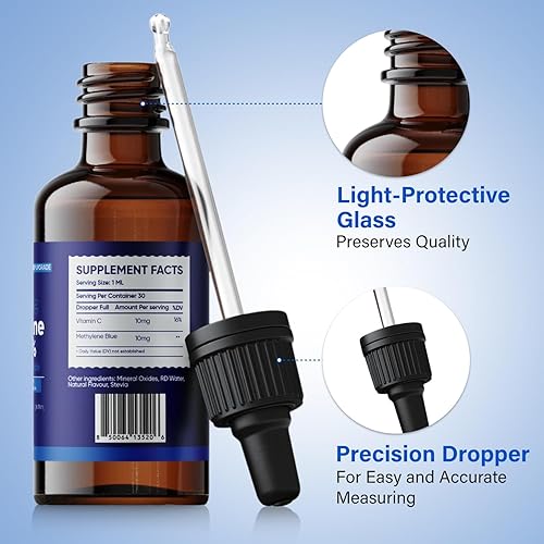 Miniatura 4 de Arigold Solución USP de grado 1% azul de metileno  Botella cuentagotas de 2 onzas líquidas  Grado farmacéutico  Fórmula equilibrada con electrolitos