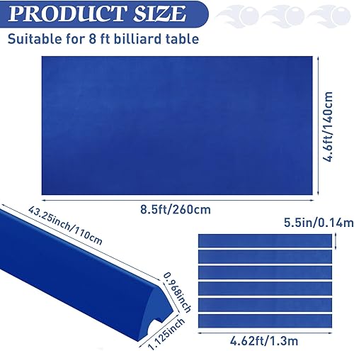 Miniatura 2 de Mixweer Paño de billar para mesa de billar de 8 pies precortado, protector de billar de fieltro con 6 tiras de tela y 6 protectores de goma para