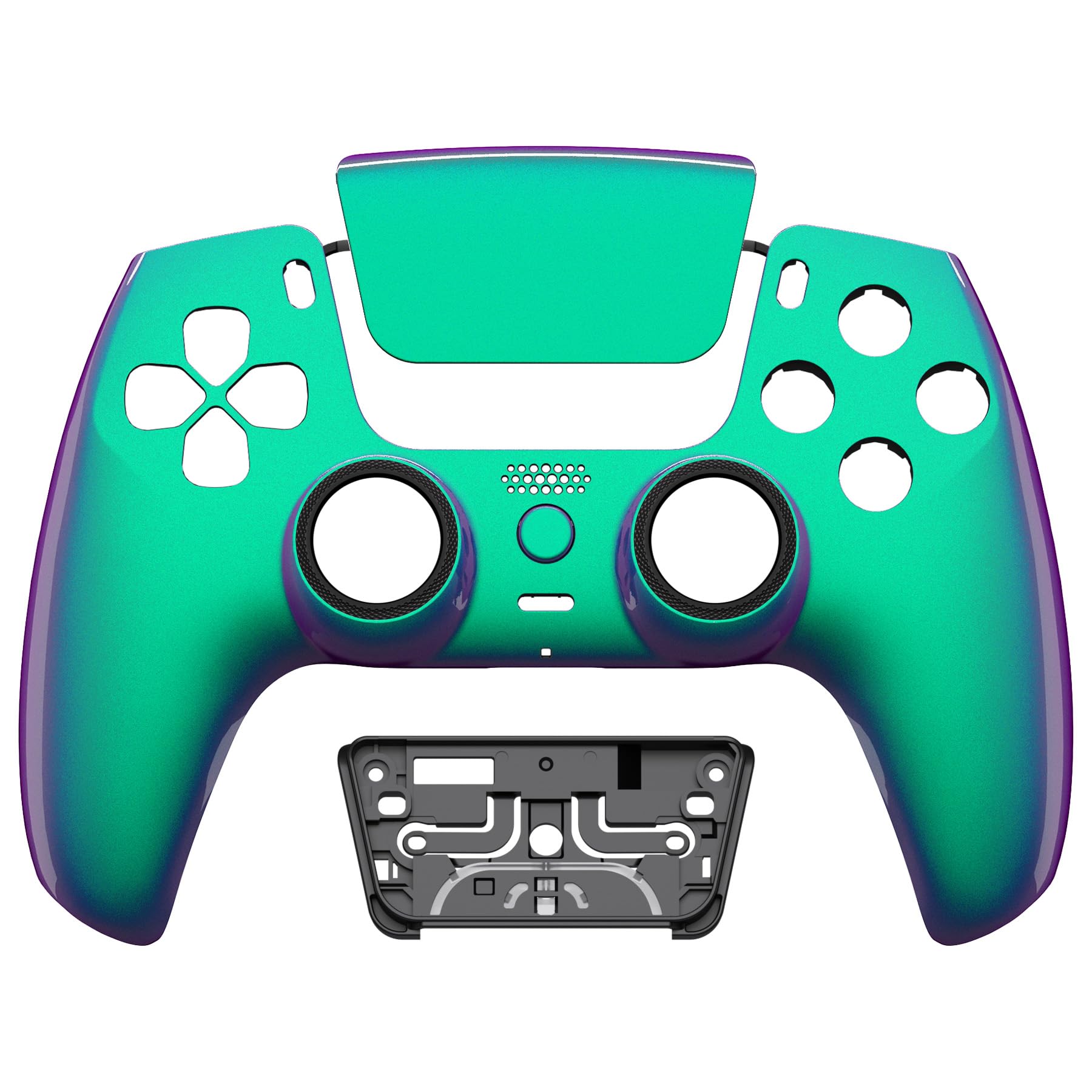 eXtremeRate Luna Re-Design Front Gehäuse für ps5 Controller BDM-010/020/030/040/050 Model, Ersatz Hülle Faceplate&Touchpad&Accent-Ring, Custom integrierend Case Cover für ps5 Controller-Grün Lila