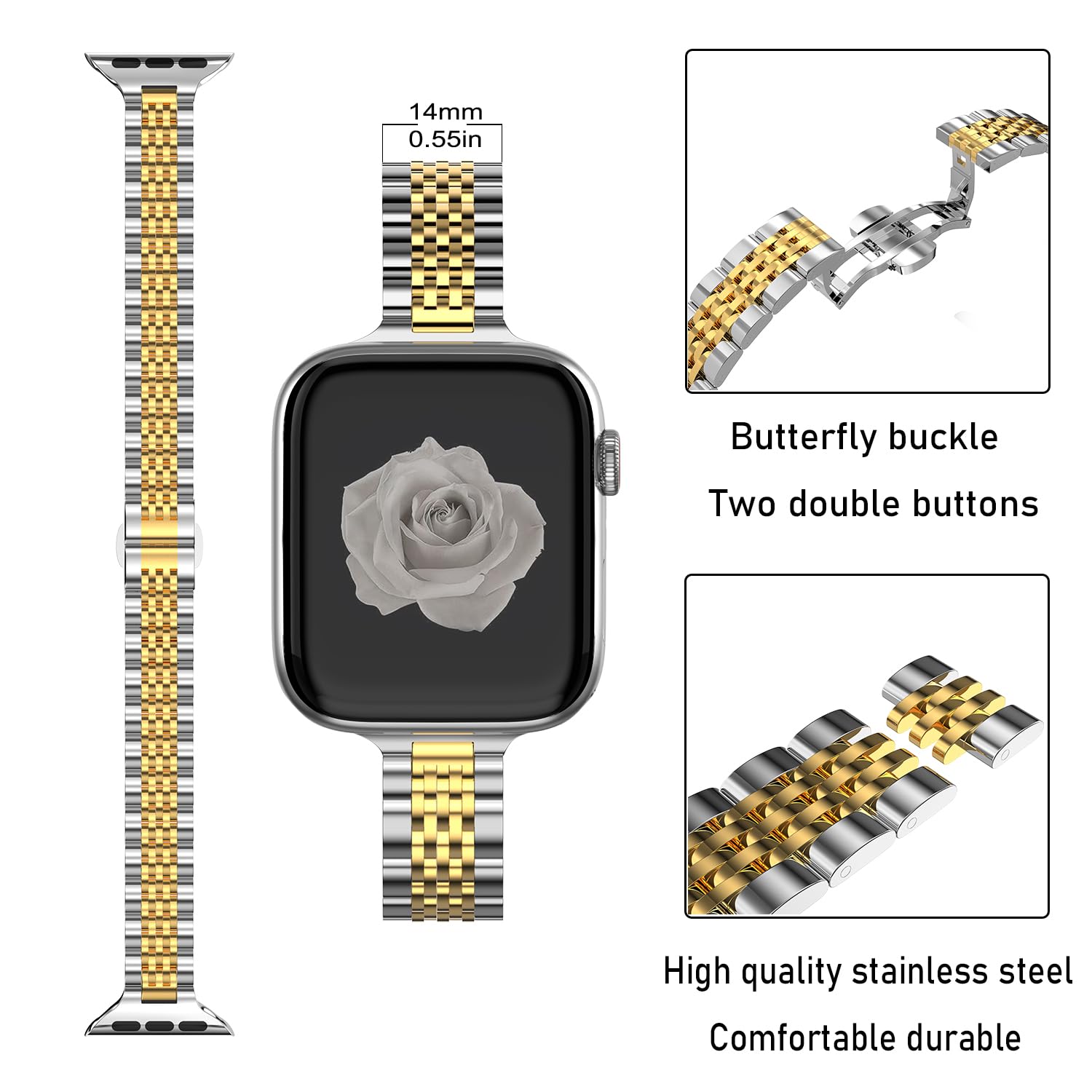 Women Metal Bands Compatible with Apple Watch Band 38mm 40mm 41mm,Stainless Steel Chain Adjustable Band and Silicone Strap for iWatch Bands Series 9 8 7 6 5 4 3 2 1 SE