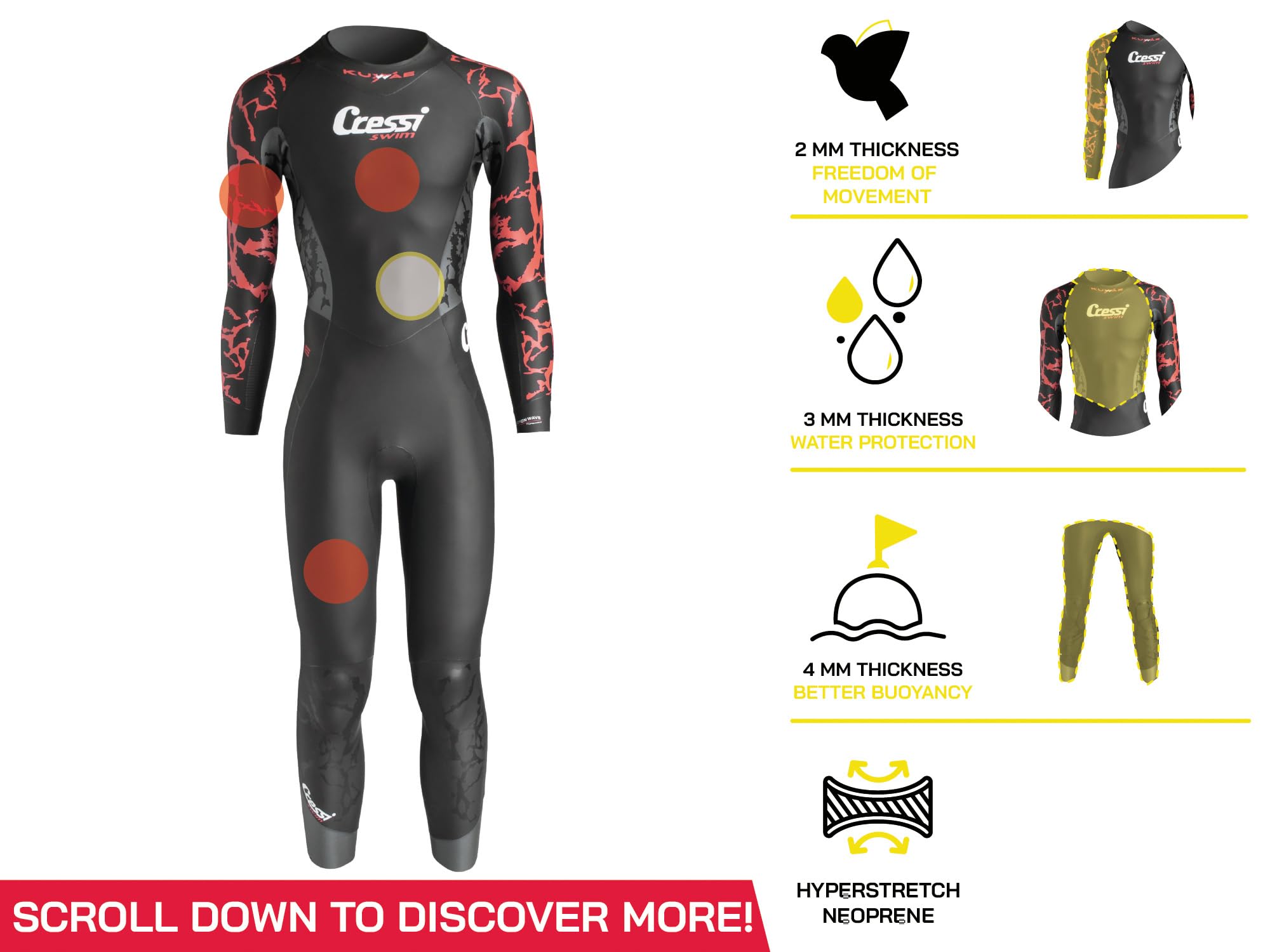 Cressi Kuwae Man Monop. Swimsuit 2/3/4mm Traje de natación de una Sola Pieza, Hombres
