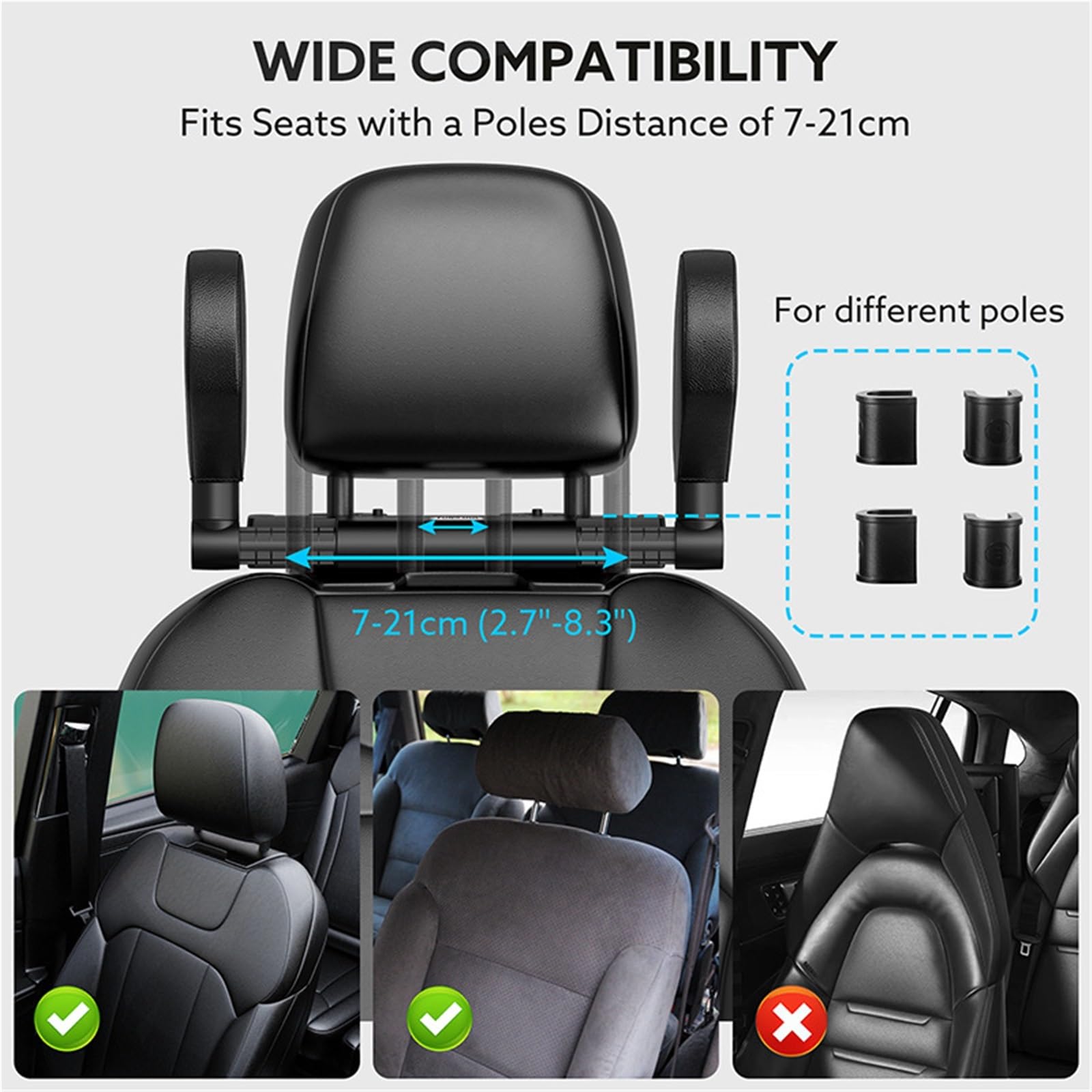Auto Headrest Appuie-tête siège Auto réglable, Support latéral télescopique pour la Colonne cervicale Voiture Appuie-tête(Black)