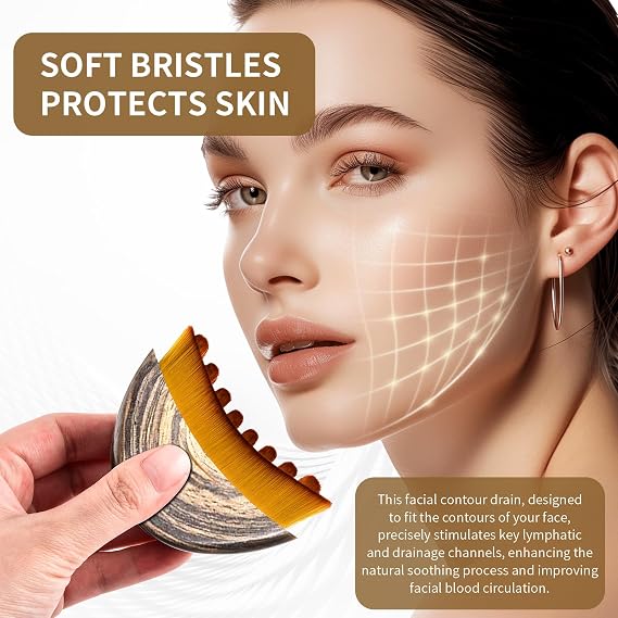 2 PCS Lymphatic Contour Face Brush,Lymphatic Drainage Brush,Dry Lymphatic Drainage Massager,Ergonomically Designed to Fit The Skin Precisely