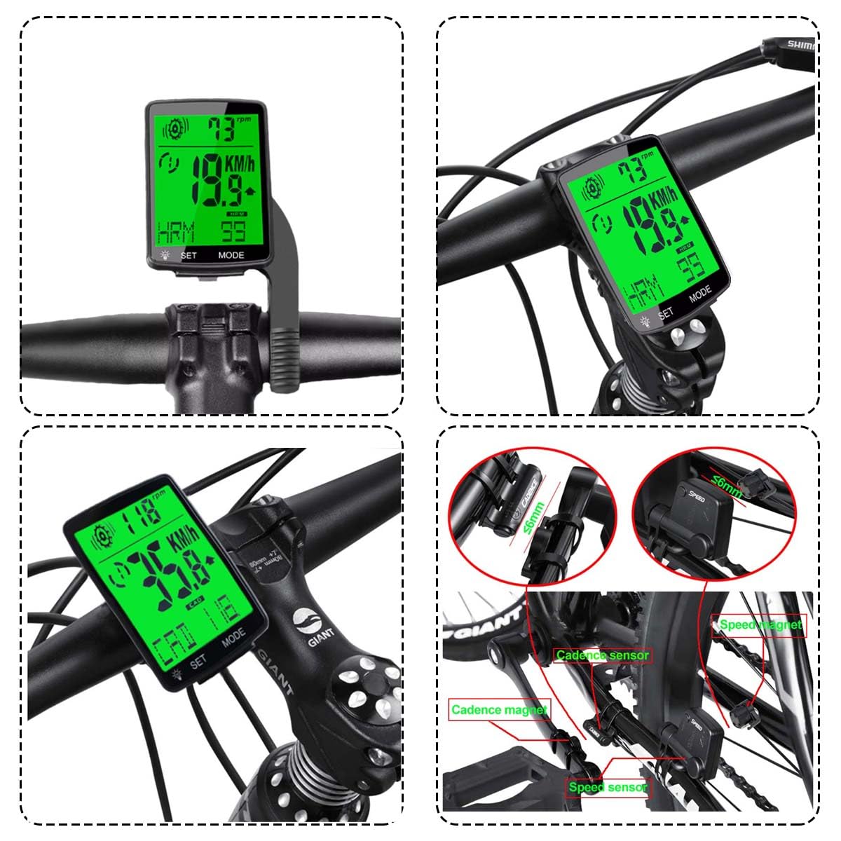 Wireless Tachimetro Bici， Misuratore di frequenza cardiaca, sensore di frequenza a pedale, e tachimetro 3-in-1 cycling equipment, 2.8-inch LCD Computer da Bici con retroilluminazione Computer Bici.