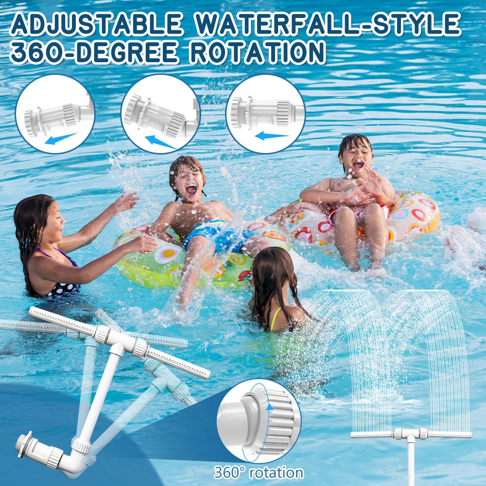NAVESO Pool Brunnen Wasserfall,Pool Wasserfall Dual Spray Einstellbarer,Pool Springbrunnen Fontäne mit Adapter, Poolwasserfall,Wasserfall für Poo-l und Spa