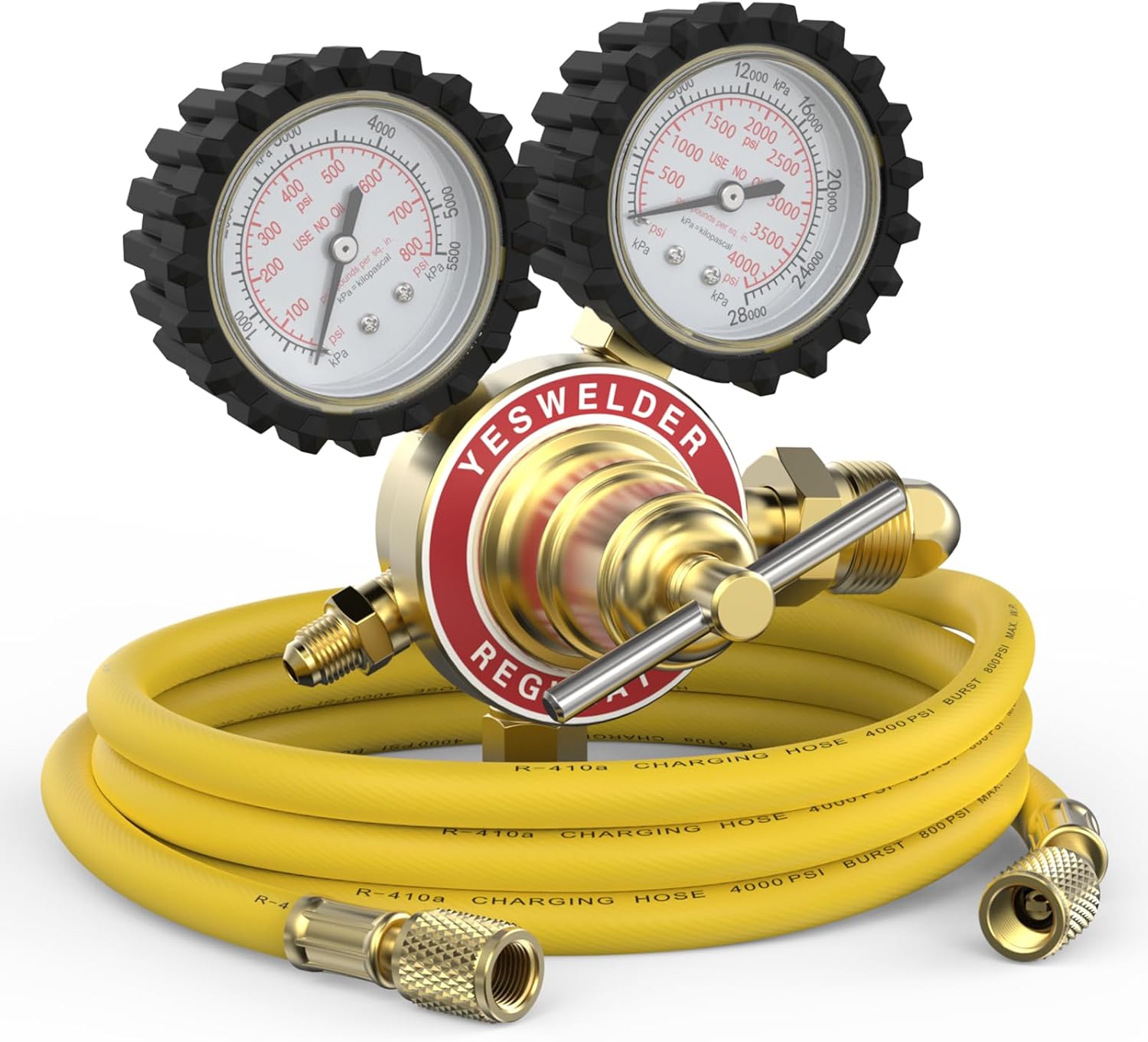 YESWELDER Nitrogen Regulator with Hose, 0-800 PSI and 0-4000PSI Output Pressure, CGA580 Inlet Connection and 1/4" male flare fitting