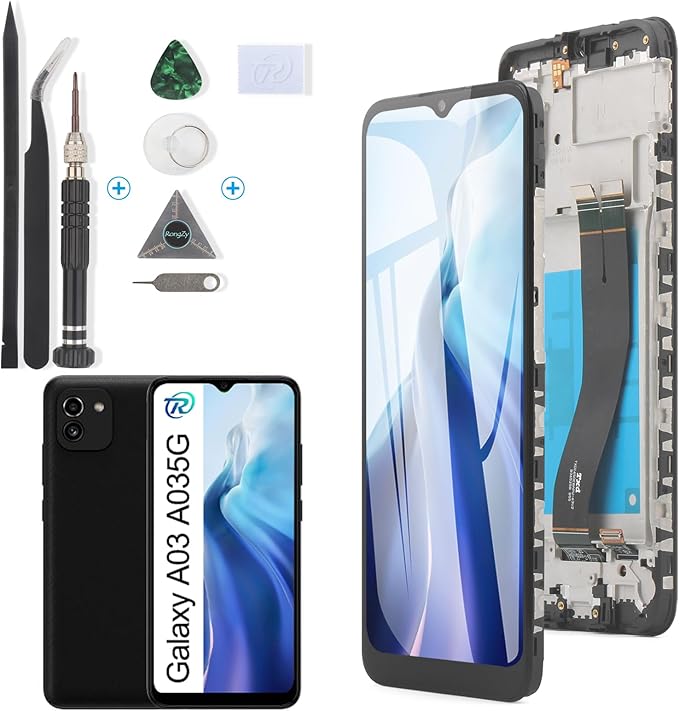 Pantalla para Samsung Galaxy A03 A035G Táctil LCD de Repuesto Ensamblaje Digitalizador Reemplazo para Samsung Galaxy A03 con Herramientas de Reparación(Negro con Marco)