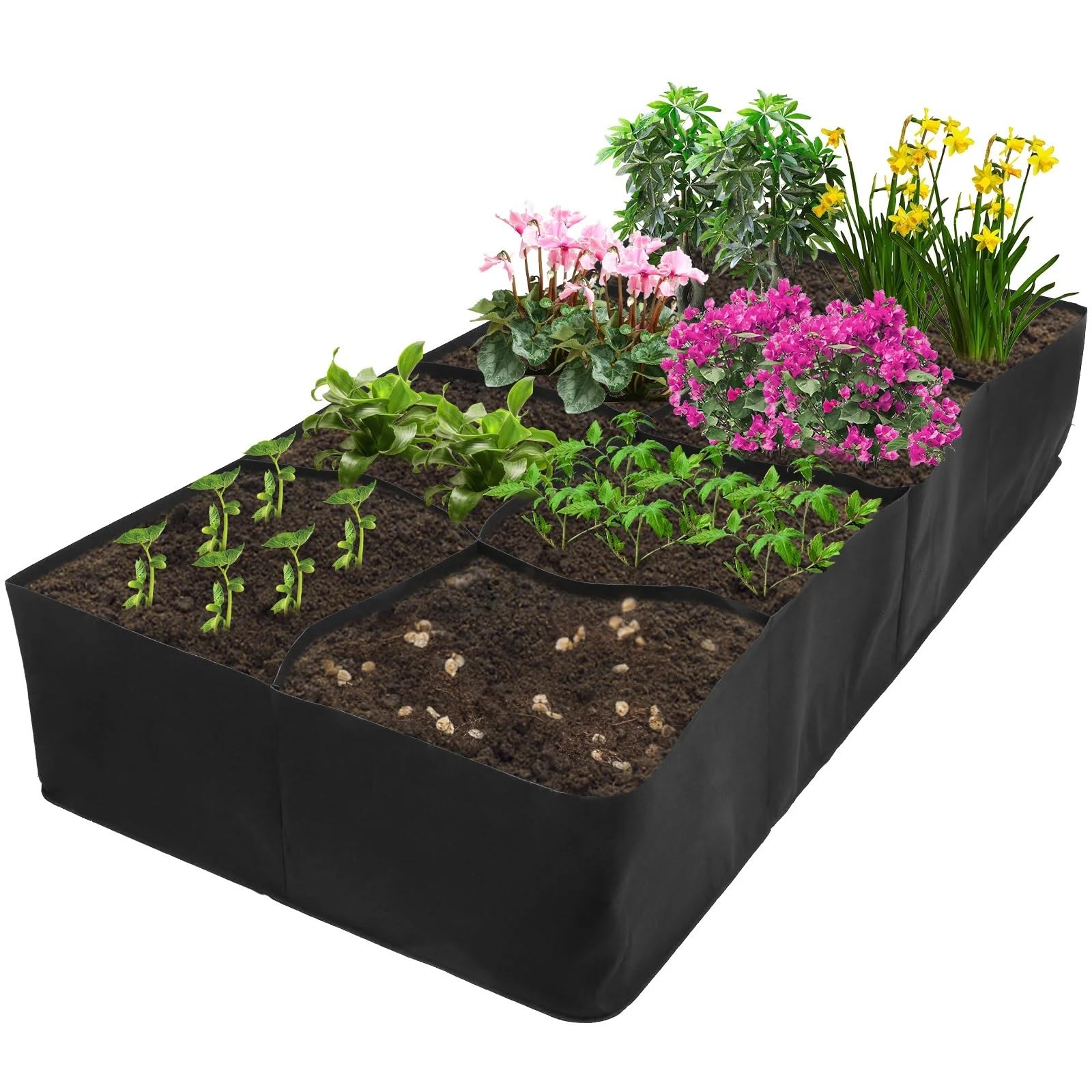 Pflanzsack 4/8 Gitter Garten Hochbeet Stoff Hochbeet Quadratisch Filz Garten Blume Wachsen Tasche Gemüse Pflanzer Topf für Tomaten, Kartoffeln(180x90x30cm)