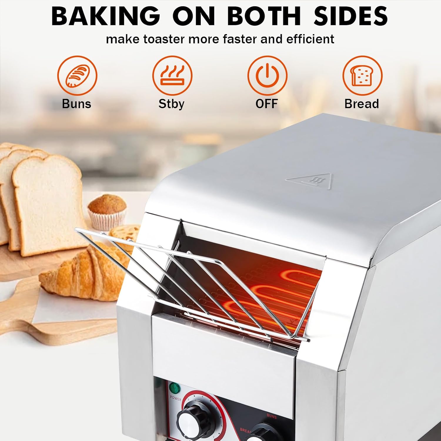 GarveeHome Commercial Toaster Conveyor 150 Slices/H Heavy Duty Industrial Conveyor Toaster Stainless Steel Electric Oven with Dual Heating Tube 7-speed Adjustments for Croissant Bakery Cafe Bagel