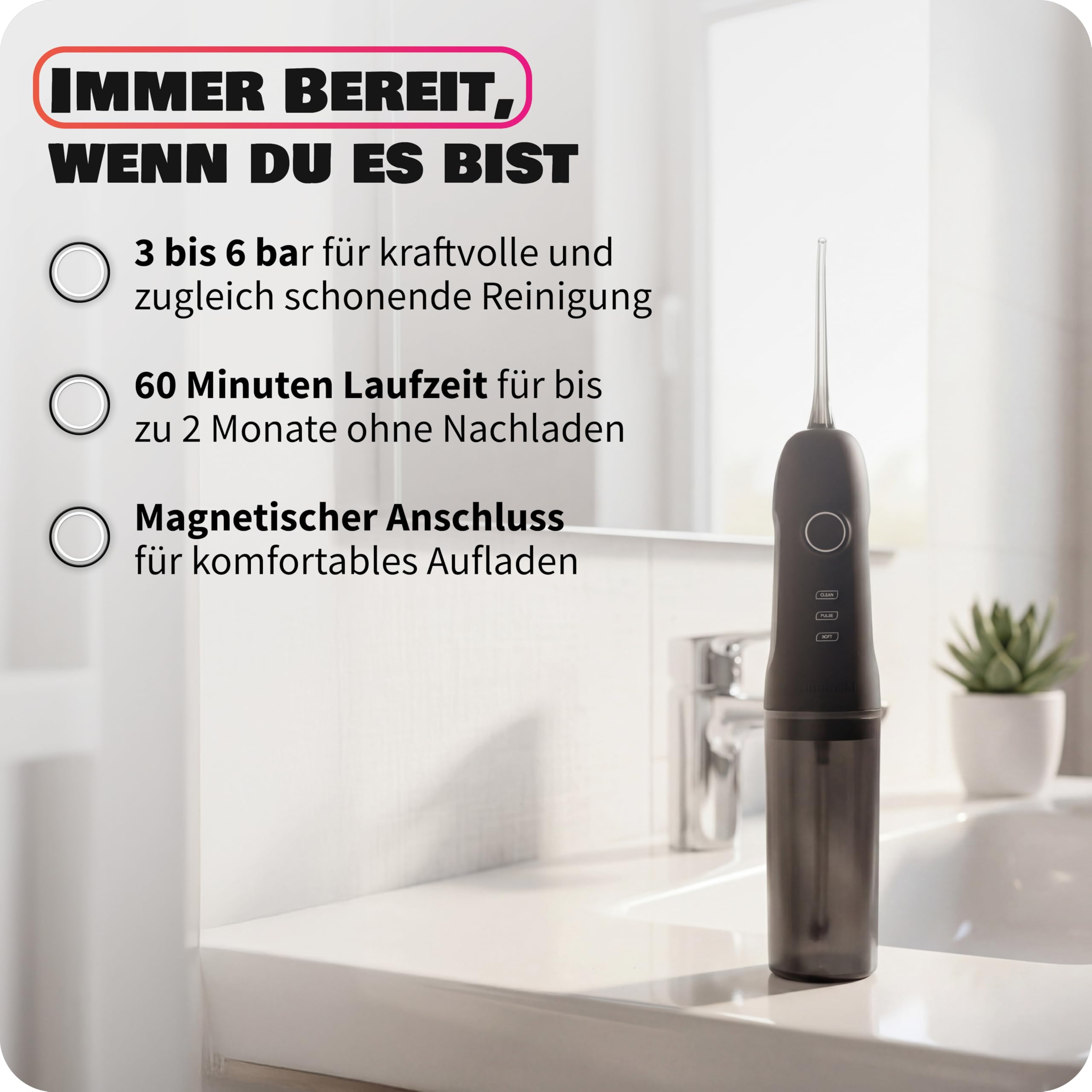 Zahnheld® Munddusche AQUADENT A2 | Kabellos | Für unterwegs und zu Hause | Water Flosser | Fördert eine effektive Reinigung der Zahnzwischenräume | 3 Programme | Effektive, elektrische Zahnreinigung & Mundhygiene, Zahndusche, Mundspülung für Zahnzwischenr