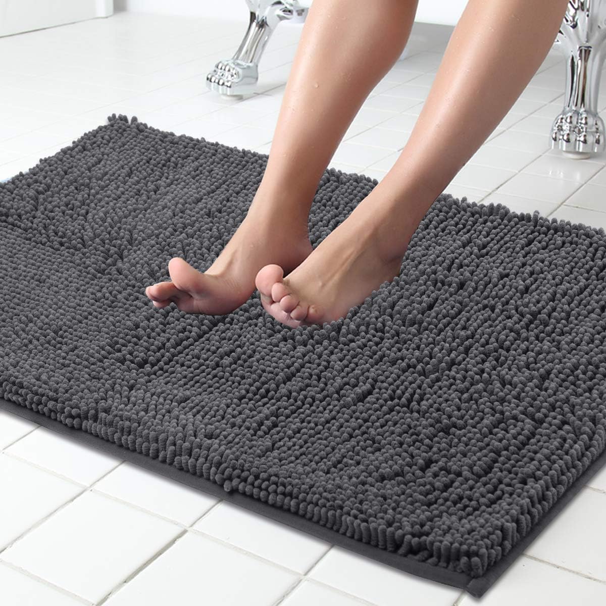 ITSOFT Non Slip Shaggy Chenille Bath Mat for Bathroom Rug Water Absorbent Carpet 34 x 21 Inches Charcoal Gray : Home & Kitchen