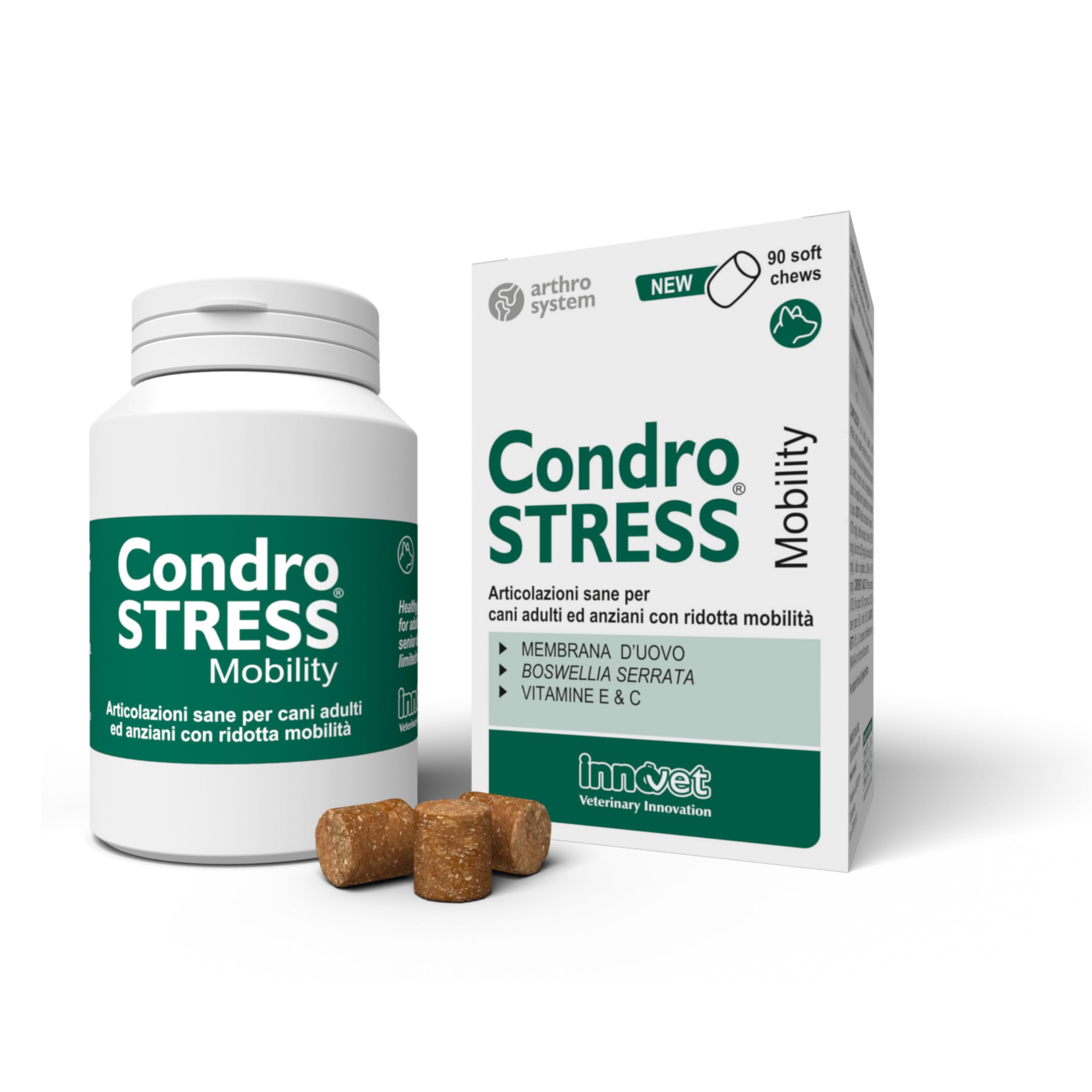 Innovet, Condrostress Mobility, per Articolazioni del Cane, Supporta la Mobilità di Cani Adulti e Anziani, con Vitamina E e C, 90 Soft Chews Facilmente Masticabili