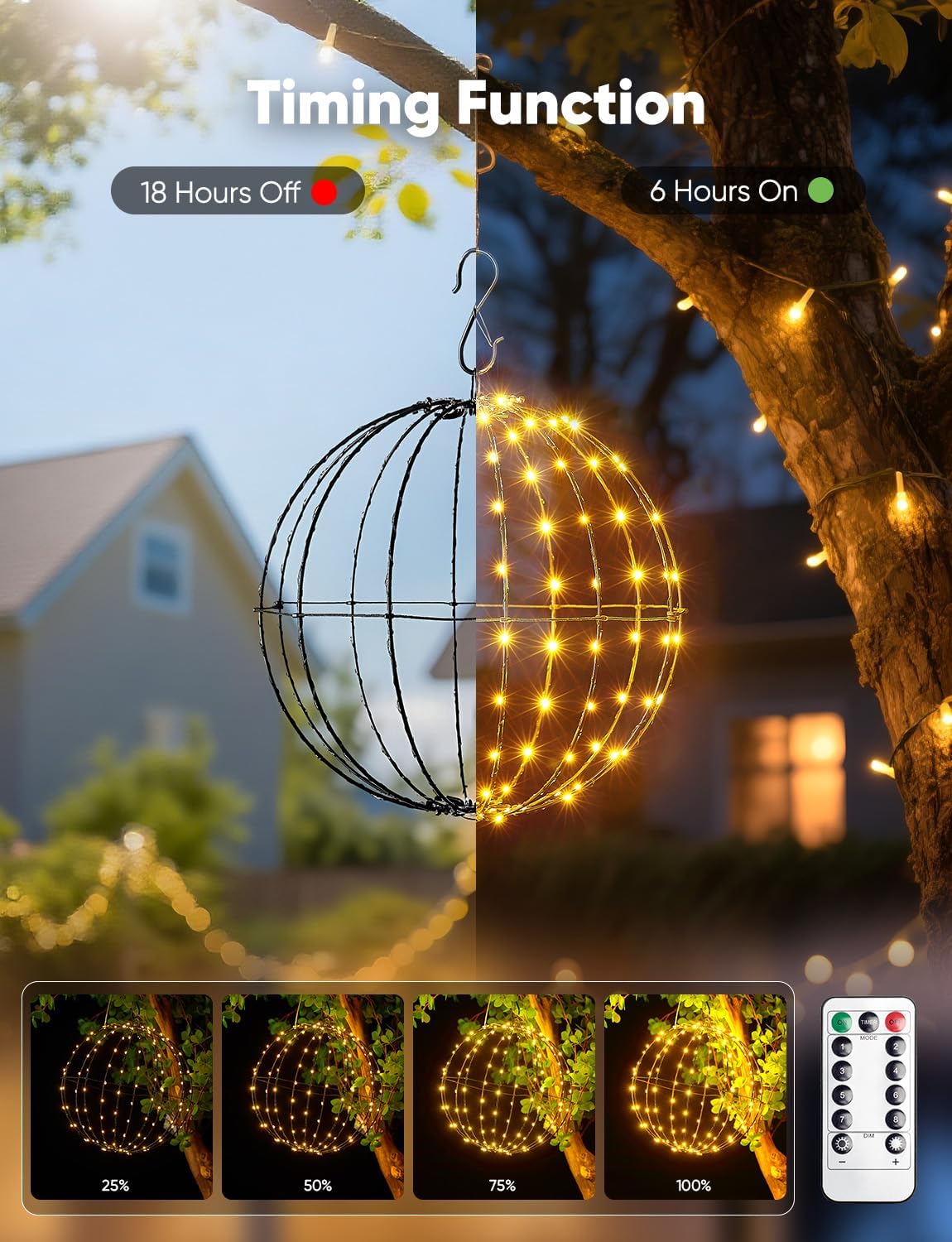 Brightown Christmas Ball Lights 3 Pack 12 Inch 120 LEDs, Battery Operated Sphere Lights with Timer,Waterproof 8 Modes with Hook for Outdoor Xmas Decorations Yard Porch Patio(Warmwhite) image 4