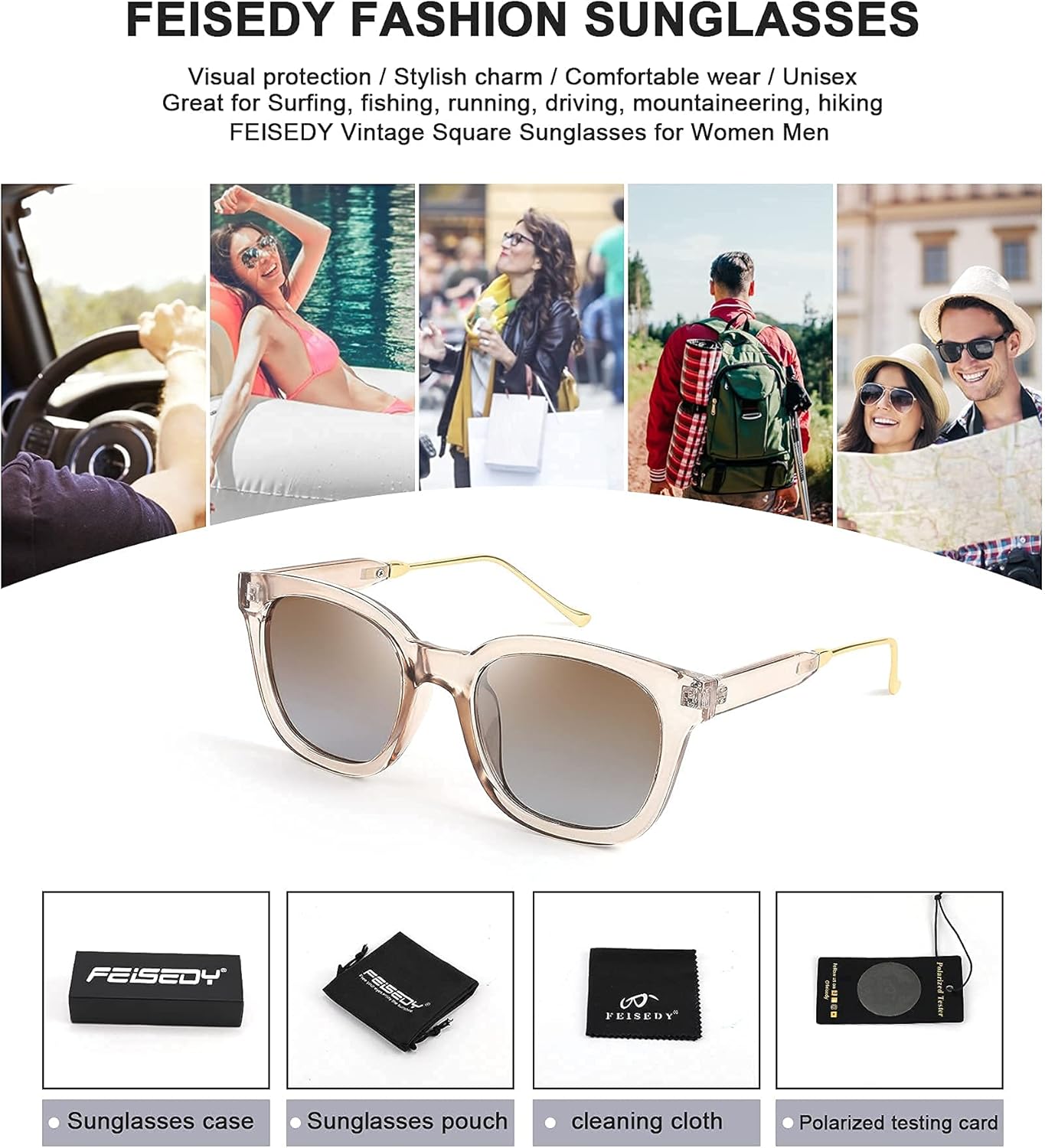 Miniatura 5 de FEISEDY Gafas de sol cuadradas polarizadas clásicas mujeres hombres UV400 lentes B2624