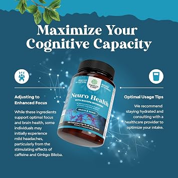 Nootropic Brain Supplement for Memory and Focus Support - Vitamins for Mental Support & Clarity with Bacopa Monnieri, VIT A, B6, Riboflavin, Niacin, Thiamin & Folate - Cognitive Complex - 120 Ct