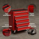 Arebos Workshop trolley 5 compartments | Tool Cabinet on Wheels | with 5 Drawers | Lockable| incl. anti-slip mats | 2 castors with parking brake (red) - 6