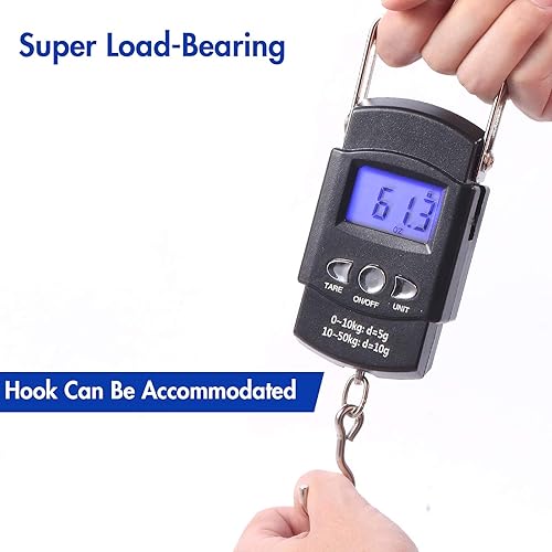 Miniatura 6 de Paquete de 2 básculas de pescado, báscula de peso portátil para equipaje con pantalla LCD retroiluminada, 110 libras 110.2 lbs, báscula electrónica