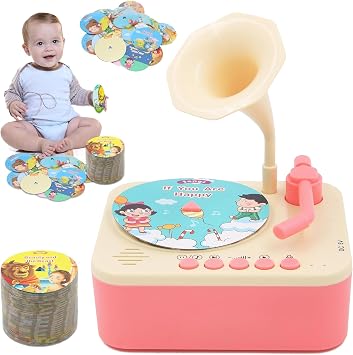 Kids Gramophone, Toddler Gramophone with 96 Cards, Toddler Phonograph, Story & Music Player, Toddler Music Player, Educational Phonograph for Boys and Girls Age 3+