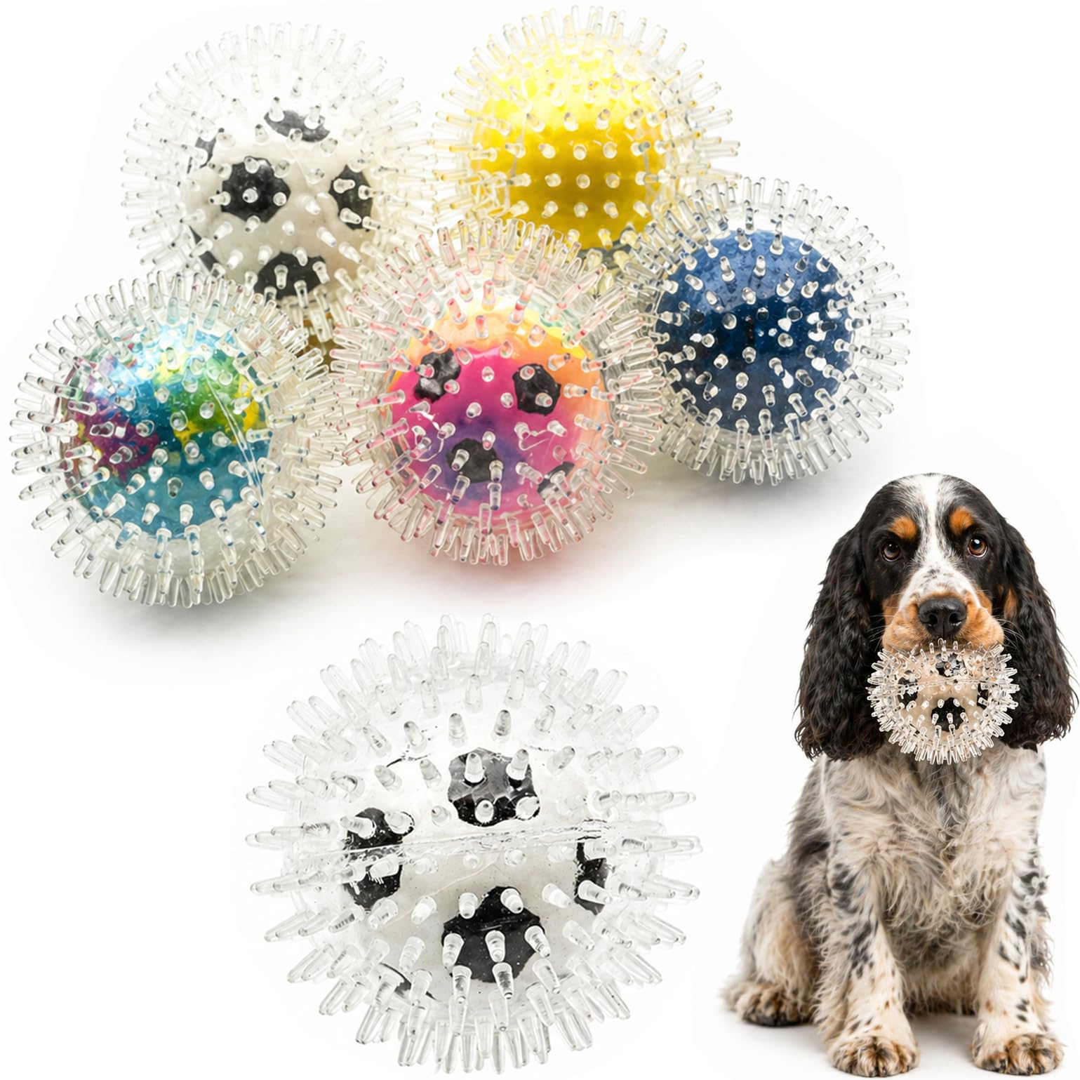 1x 10cm SPIKE & Double Dog Balls with Ball Inside – 2 in 1 – Spiky Teething Toys – Football, Basketball, Tennis, Globe, Multicolour Design – Boredom Toy, Bouncy, Outdoor (Assorted Colour (Pack of 1))