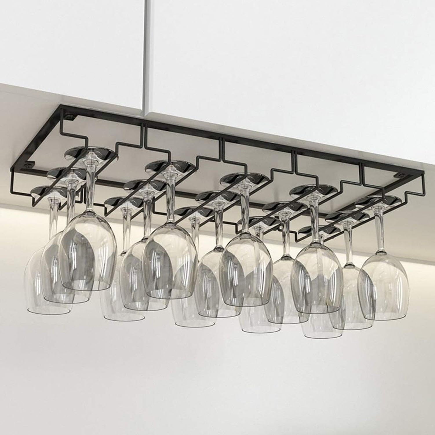 Range bouteilles mural 3 rangées avec porte-verres, 5 rangées, 5 rangées