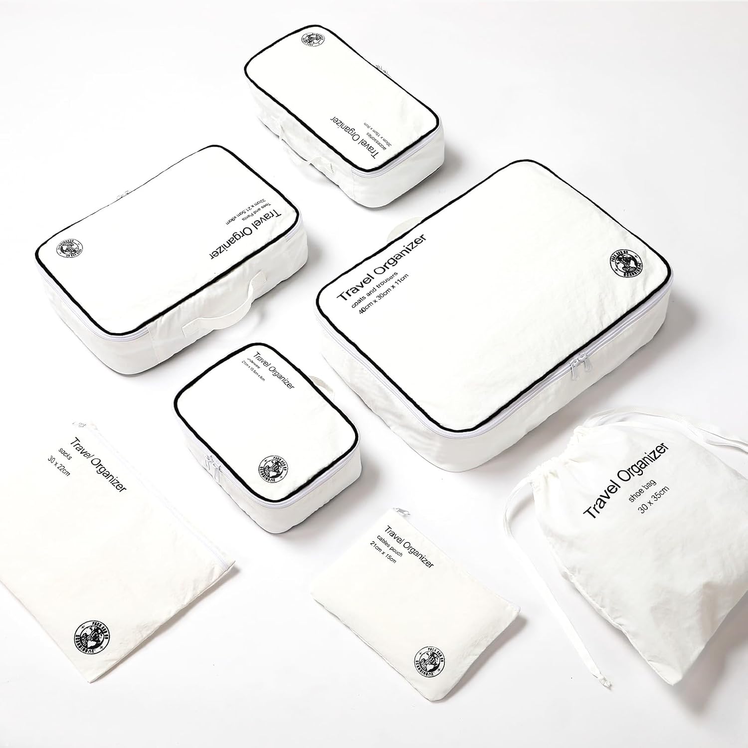 7Pcs Packing Cubes for Travel Lightweight Luggage Organizer Bag Travel Cubes, Durable Travel Bags Foldable Suitcase Bags Set for Travel Accessories and Essentials-white