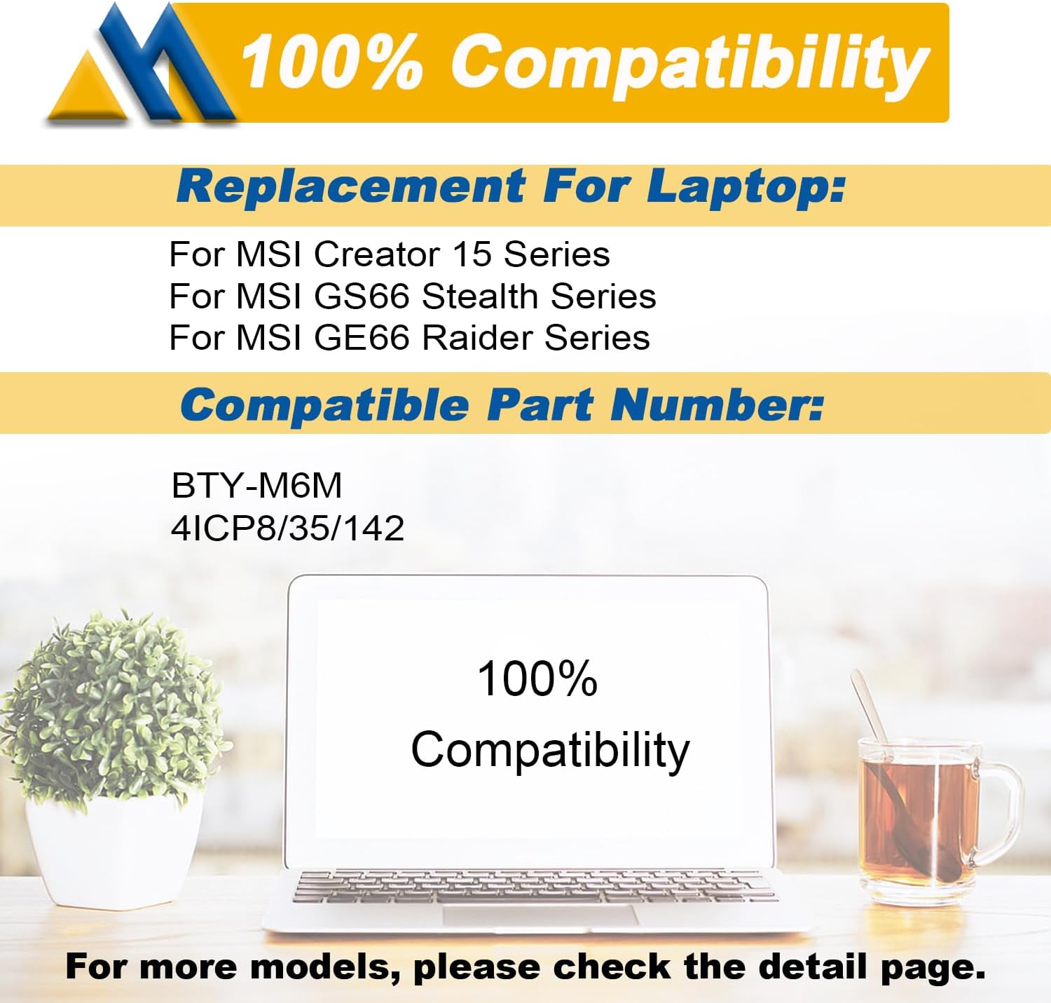 BTY-M6M 99.99Wh Laptop Battery Replacement for MSI GS66 Stealth 10SE 10SF 11UE 11UH GE66 Raider 10UG 11UG GE76 for Raider 11UE 11UG GE76 for Dragon Tiamat 11UH WS66 10TM 11UMT 11UKT for Creator 15