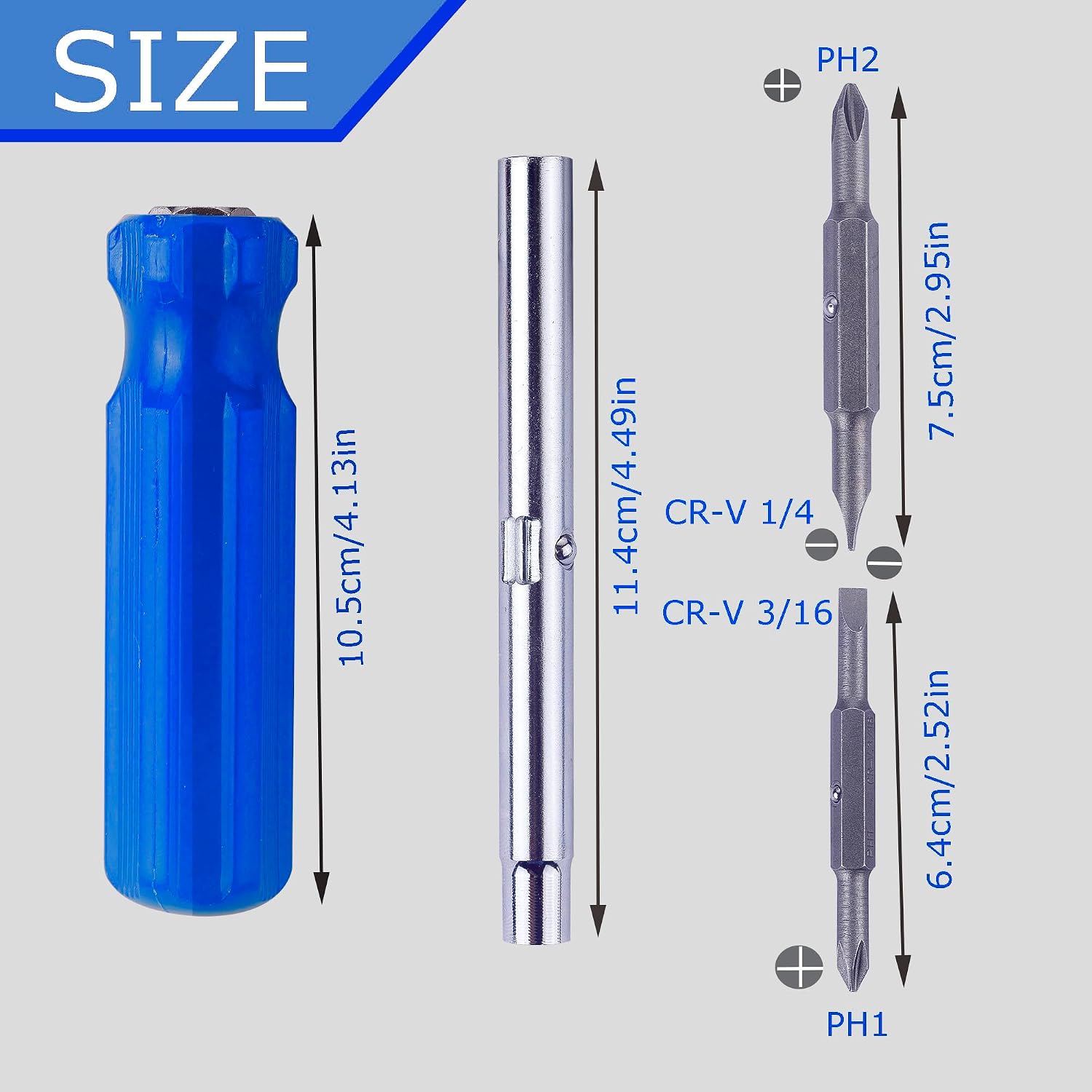 6 In 1screwdriver#1 And #2 Phillips, 3/16 And 5/16 Slotteds, 1/4" & 5/16" Nut Driver Bit Tubesnap-on 6 In 1 Multifunctional Screwdriver Bits image 2