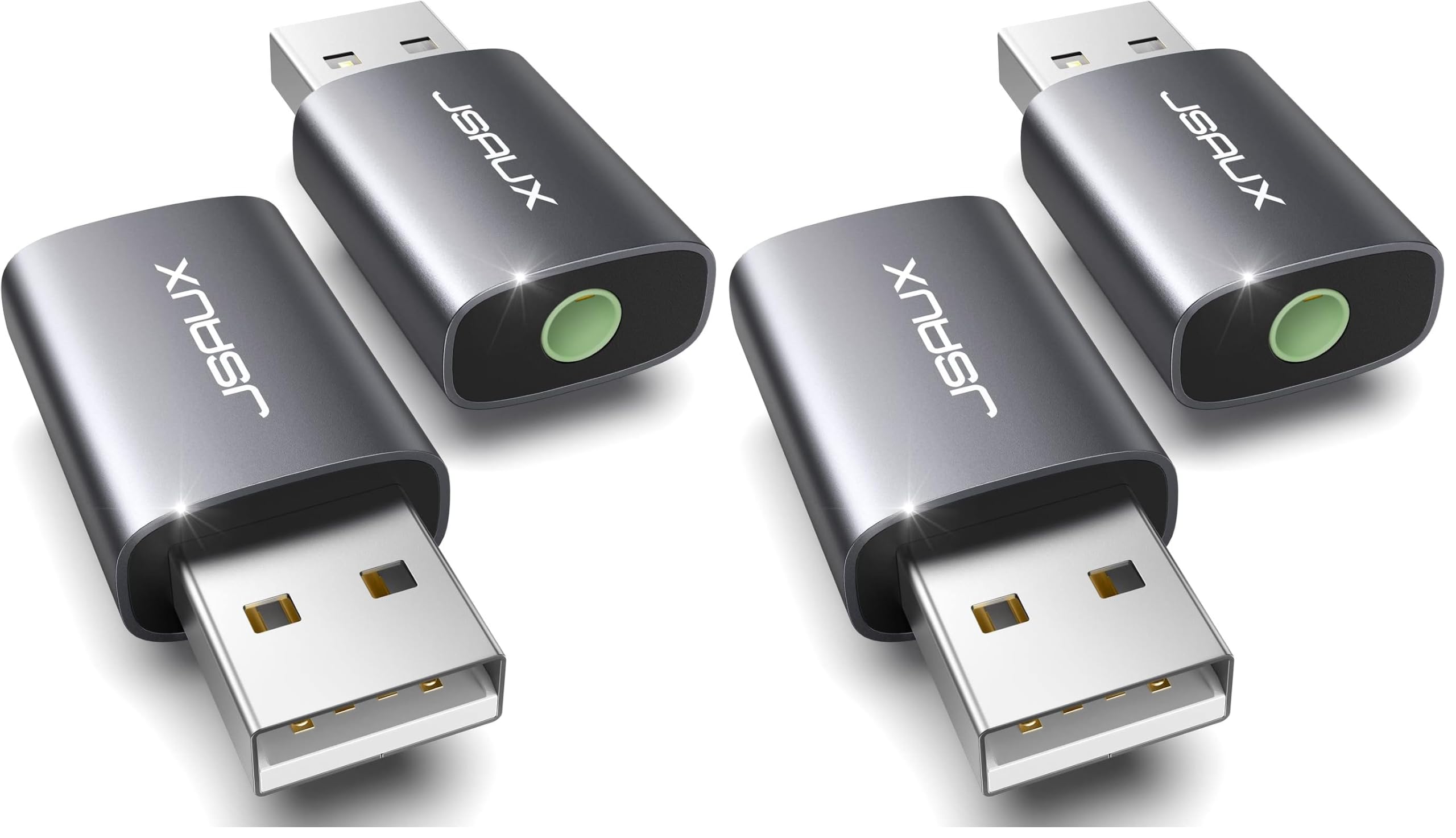 JSAUX 4 Pack USB to 3.5mm Jack Audio Adapter, Sound Card Support Mic TRRS